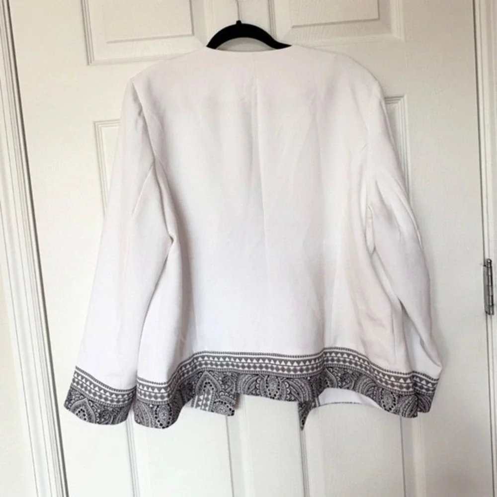 Chico's Blazer‎ Paisley Border Print Open Front, Women 3 (16/18) White Black